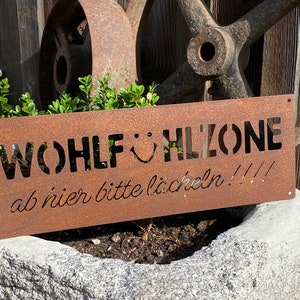Patina laser sign feel-good zone - 40 cm wall plaque garden decoration gift idea entrance