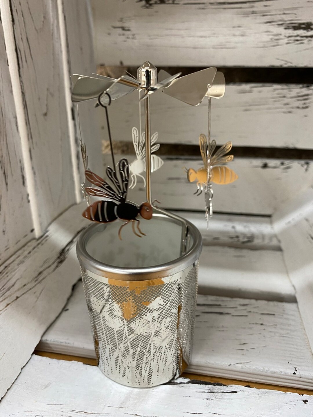 Glass Carousel Bee Tea Light Holder With Propeller Height 16 Etsy