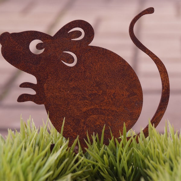 Edelrost Maus Marvin mit Schraube für Holz - Höhe 10 cm Basteln Gartenzaun Tierfigur