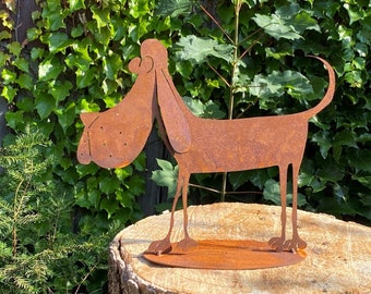 Edelrost lustiger Hund Fiete - Höhe 23,5 cm Tierfigur Garten Deko