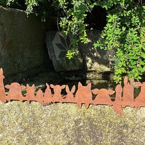 Patina edge figure animals on base plate garden decoration rust farm animals