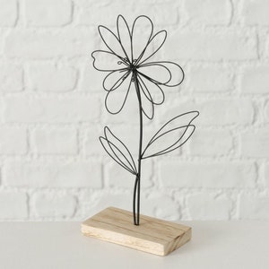 Drahtblume schwarz klein auf Holzsockel Bild 2
