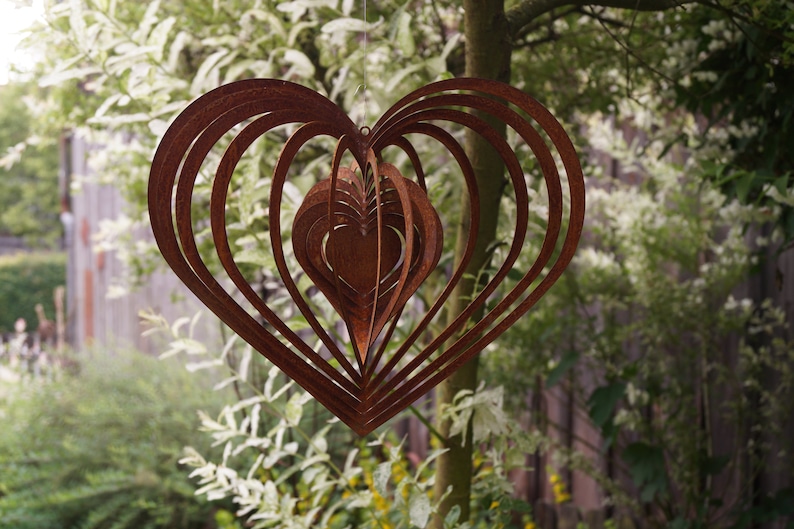 Edelrost Windspiel Spirale Herz groß zum Hängen Höhe 30 cm Bild 3