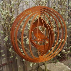 Patina wind chime spiral with sparrow garden decorative rust hanger