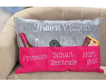 Filz Frauenkissen mit Einstecktaschen pink / grau Geschenkidee