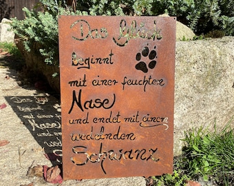 Edelrost Tafel Hundeglück gelasert Garten Deko Rost Schild