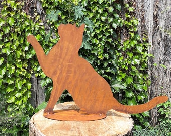 Edelrost Katze Minka auf Bodenplatte - Höhe 30 cm Garten Deko Tierfigur