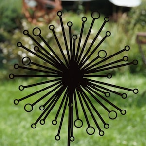 Patina dandelion large on stick - height 70 cm garden stake decorative rust