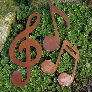 Patina notes 3 pieces for hanging clef garden decorative rust