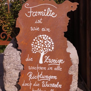 Patina board cracks with saying "Family is like a tree"