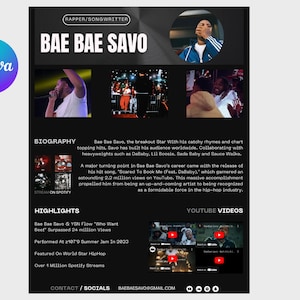 Electronic Press Kit | Media Kit Template for Musicians | Press Kit for Music Artists | Media Kit | Music EPK | Canva Template