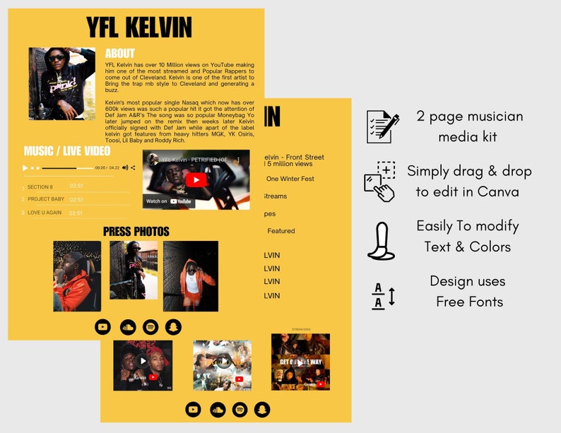 Electronic Press Kit Media Kit Template for Musicians Etsy