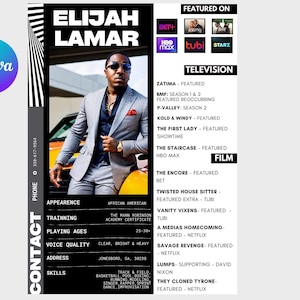 May include: A black and white graphic design with the text "Elijah Lamar" in large white letters. The image also includes a photo of a man wearing a gray suit jacket and sunglasses. The text "Music Media Kit" is in white letters on a black background.