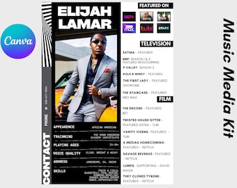 Kit de prensa electrónico / Plantilla de kit de medios para actores / Kit de prensa para actores / EPK / Kit de medios de 1 página / EPK de música / Kit de prensa