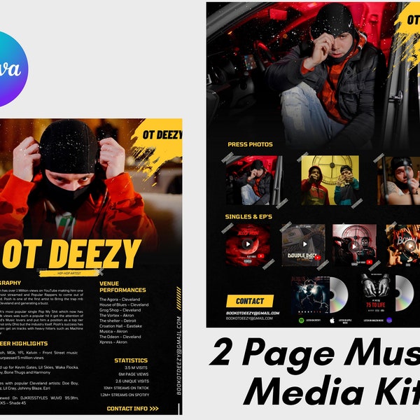 Electronic Press Kit | Media Kit Template for Musicians | Press Kit for Music Artists | EPK | 2 Page Media Kit | Music EPK | Press Kit