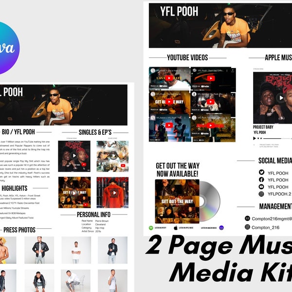 Electronic Press Kit | Media Kit Template for Musicians | Press Kit for Music Artists | EPK | 2 Page Media Kit | Music EPK | Press Kit