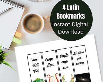 Printable Latin bookmarks,  Set of 4 instant downloadable bookmarks, Classical education, Latin student gift, Classical student gift