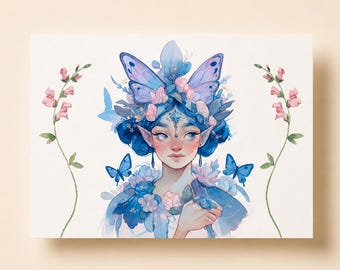 Postal de hadas / Hada / Postal para ella / Postal ilustrada / Niña ilustrada / Postal victoriana