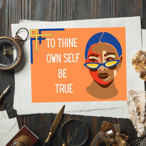 To Thine Own Self Be True Postcard | Shakespeare Postcard | Positive Mini Print | Illustrated Postcard | Boho Postcard | Artsy Mini Print