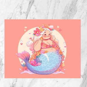 Mermaid Postcard| Plus sized Mermaid| Kawaii Postcard| Greeting Card| Scrapbook| Penpal |Illustrated Postcard| Colorful Postcard