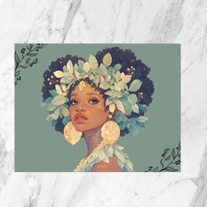 Cartolina// Dea africana/ Cartolina per lei/ Cartolina illustrata/ Ragazza illustrata/ Arte greca/ Capelli naturali/