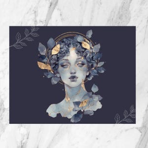 Cartolina// Dea greca/ Cartolina per lei/ Cartolina illustrata/ Ragazza illustrata/ Arte greca