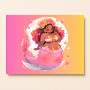 Mermaid Postcard| Plus sized Mermaid| Kawaii Postcard| Greeting Card| Scrapbook| Penpal |Illustrated Postcard| Colorful Postcard