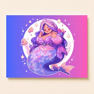 Mermaid Postcard| Plus sized Mermaid| Kawaii Postcard| Greeting Card| Scrapbook| Penpal |Illustrated Postcard| Colorful Postcard