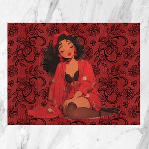 Postal para ella / Postal ilustrada / Chica ilustrada / Postal acogedora