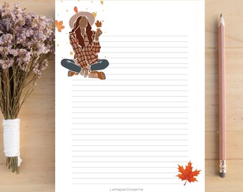 Autumn Pumpkin Printable Stationery,fall Leaves Digital Letter ...