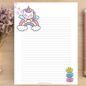 Papelería Kawaii, Papelería imprimible, Papel para escribir cartas digitales, Lindo conjunto estacionario, Estacionario, Papel forrado
