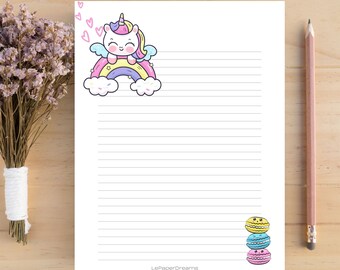Kawaii Stationery, Printable Stationery, Digital Letter Writing Paper, Cute Stationary Set, Stationary, Paper Lined