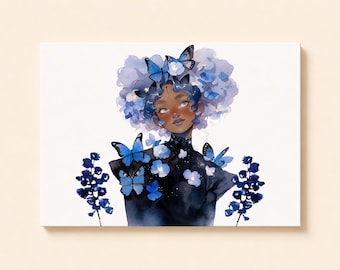 Postal de mariposa / Postal para ella / Postal ilustrada / Chica ilustrada / Glamour gótico / Postal victoriana