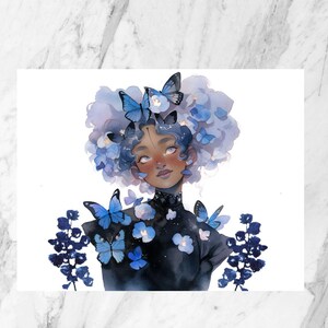 postale de papillon | carte postale pour elle | postale illustrée | Fille illustrée| Gothique glamour | Carte postale victorienne