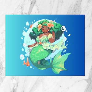 Carte postale de sirène| Sirène grande taille | Carte postale kawaii | Carte de voeux| Album| Correspondant |Carte postale illustrée| Carte postale colorée