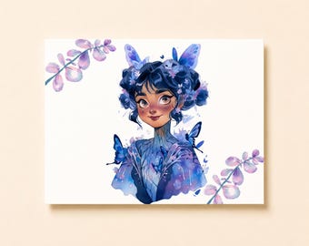 Postal de mariposa / Postal para ella / Postal ilustrada / Chica ilustrada / Glamour gótico / Postal victoriana
