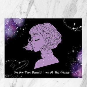 Postal de galaxia / Postal para ella / Mini impresión de astronomía / Postal ilustrada / Postal de la luna / Postal del espacio