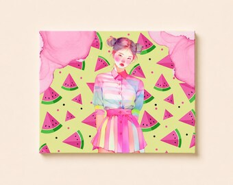 Carte postale d'été pastèque (qualité B) | Illustration fruitée mignonne | Illustration fantaisiste | Courrier joyeux pour correspondants | Papeterie kawaii