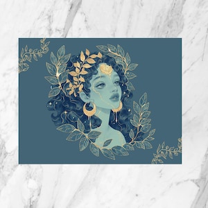 Cartolina// Dea greca/ Cartolina per lei/ Cartolina illustrata/ Ragazza illustrata/ Arte greca