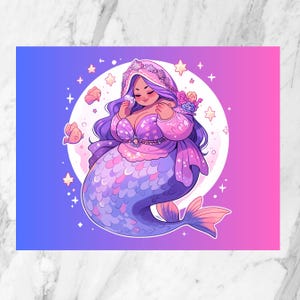 Cartão postal de sereia | Sereia plus size | Cartão postal kawaii | Cartão comemorativo | Álbum de recortes | Amigo por correspondência | Cartão postal ilustrado | Cartão postal colorido