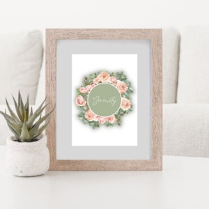 Serenity Roses Digitale Wandkunst, Geburtsblume herunterladbares Poster, Aquarell Inspirational Zitat, druckbares Motivationsgeschenk, Home Decor