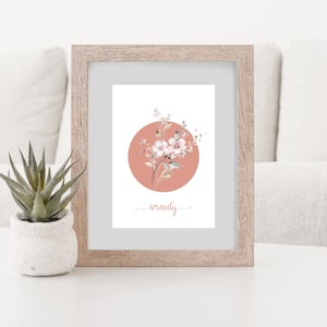 Serenity druckbare digitale Wandkunst, herunterladbare Wohnkultur Poster, Wildblumen Inspirational Zitat, positive Affirmation Kunstdruck