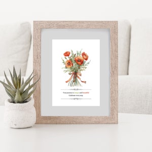 August Birth Flower Watercolor Digital Wall Art, Printable Motivational Gift, Poppy Downloadable Poster