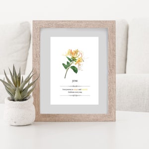 June Birth Flower Watercolor Digital Wall Art, Printable Motivational Gift, Honeysuckle Downloadable Poster
