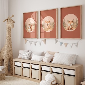 Woodland Animals Set of 3 Printable Wall Art for Nursery, Forest Animal Prints Fox Squirrel Deer, Instant Digital Download Kids Room Gift