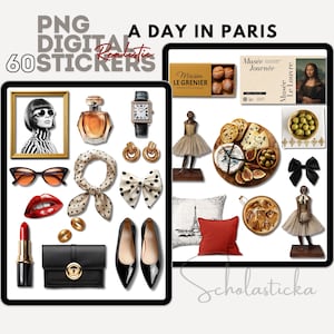 Ensemble d'autocollants Goodnotes Paris - Autocollants de voyage en France - Esthétique de Paris - Autocollants réalistes pour la planification numérique - Autocollants PNG Mood Board