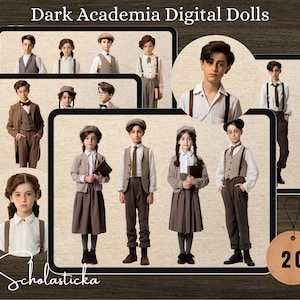 Bambole digitali - Adesivi realistici per pianificatore digitale a tema Dark Academia - Adesivi Goodnotes preritagliati - File PNG Moodboard - 300 PDI