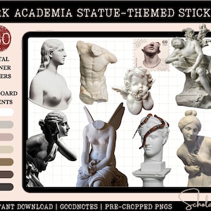 Autocollants numériques Dark Academia - Ensemble sur le thème de la statue, 180 pièces - Autocollants GoodNotes pré-recadrés - Autocollants Mood Board - Autocollants iPad Planner