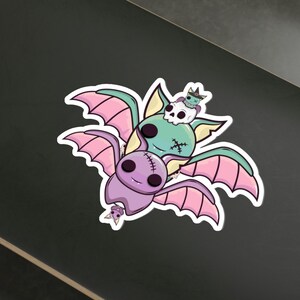 Cute Goth Bat Family Sticker, Die Cut Stickers, Pastel Gothic, Kawaii Goth