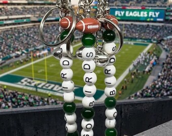 GO BIRDS Keychain: Football Charm, Green Beads